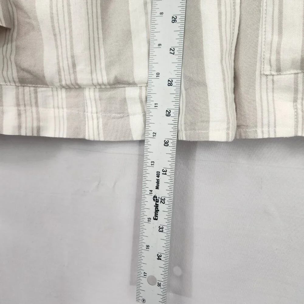 Torrid Linen Blend Two Button Long Line Blazer 1X Tan Ivory Stripe Coastal Chic
